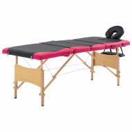 vidaXL Skladací masážny stôl 4 zónový drevený čierny a ružový - cena, srovnání