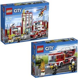 Lego City 60110 Hasiči, Hasičská stanica + City 60107 Hasiči, Hasičské auto s rebríkom