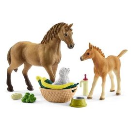 Schleich 42432 Sada žriebä a Quarter kôň so šteniatkom a doplnkami