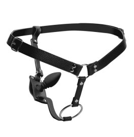 Strict Male Cock Ring Harness with Silicone Anal Plug