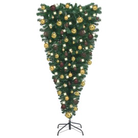 vidaXL Obrátený umelý vianočný stromček s LED a súpravou gulí 150cm