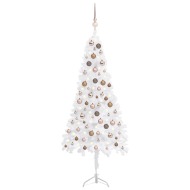 vidaXL Rohový umelý vianočný stromček s LED a guľami biely 150cm PVC - cena, srovnání