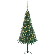 vidaXL Rohový umelý vianočný stromček s LED a guľami zelený 150cm PVC - cena, srovnání