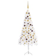 vidaXL Rohový umelý vianočný stromček s LED s guľami biely 150cm PVC - cena, srovnání