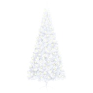 vidaXL Umelý polovičný vianočný stromček LED podstavec biely 240cm PVC - cena, srovnání