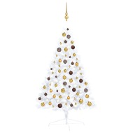 vidaXL Umelý polovičný vianočný stromček s LED a guľami biely 120cm - cena, srovnání