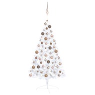 vidaXL Umelý pol vianočný stromček s LED a guľami biely 120cm - cena, srovnání