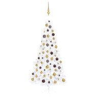 vidaXL Umelý pol vianočný stromček s LED a guľami biely 210cm - cena, srovnání