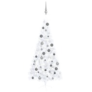 vidaXL Umelý pol vianočný stromček s LED a guľami biely 210cm PVC - cena, srovnání