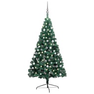 vidaXL Umelý vianočný polovičný stromček s LED a guľami zelený 150cm - cena, srovnání