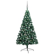 vidaXL Umelý vianočný polovičný stromček s LED a súpravou gulí zelený 120cm - cena, srovnání