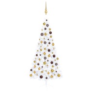 vidaXL Umelý vianočný pol stromček s LED a súpravou gulí biely 180cm - cena, srovnání