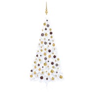 vidaXL Umelý vianočný pol stromček s LED a súpravou gulí biely 240cm - cena, srovnání