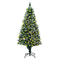 vidaXL Umelý vianočný stromček LED, borovicové šišky, biely sneh 210cm - cena, srovnání