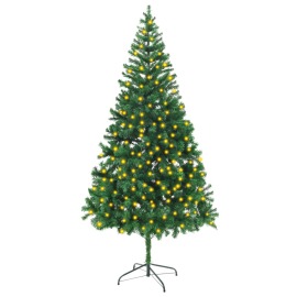 vidaXL Umelý vianočný stromček s LED 210cm 910 vetvičiek