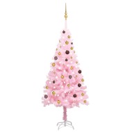 vidaXL Umelý vianočný stromček s LED a guľami ružový 180cm PVC - cena, srovnání