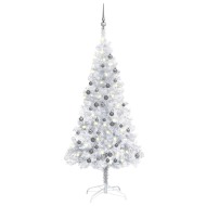 vidaXL Umelý vianočný stromček s LED a guľami strieborný 150cm PET - cena, srovnání