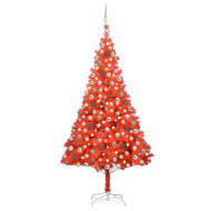 vidaXL Umelý vianočný stromček s LED a sadou gulí 210cm červený PVC - cena, srovnání