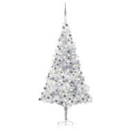 vidaXL Umelý vianočný stromček s LED a sadou gulí 210cm strieborný PET - cena, srovnání