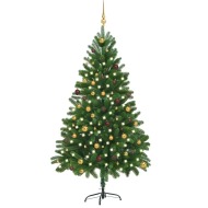 vidaXL Umelý vianočný stromček s LED a súpravou gulí 210cm zelený - cena, srovnání