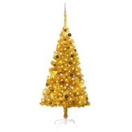 vidaXL Umelý vianočný stromček s LED a súpravou gulí 210cm zlatý PET - cena, srovnání