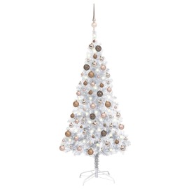 vidaXL Umelý vianočný stromček s LED a súpravou gulí strieborný 150cm PET