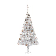 vidaXL Umelý vianočný stromček s LED a súpravou gulí strieborný 180cm PET - cena, srovnání