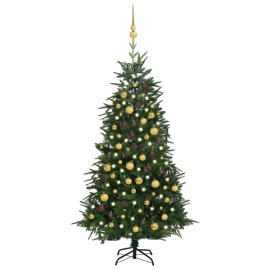 vidaXL Umelý vianočný stromček s LED a súpravou gulí zelený 180cm PVC&PE