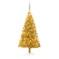 vidaXL Umelý vianočný stromček s LED a súpravou gulí zlatý 150cm PET - cena, srovnání