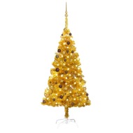 vidaXL Umelý vianočný stromček s LED a súpravou gulí zlatý 180cm PET - cena, srovnání
