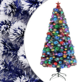 vidaXL Umelý vianočný stromček s LED biela a modrá 120cm optické vlákno