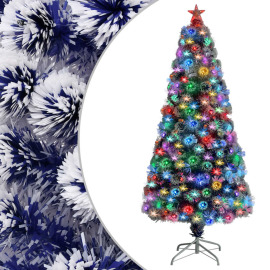 vidaXL Umelý vianočný stromček s LED biela a modrá 150cm optické vlákno