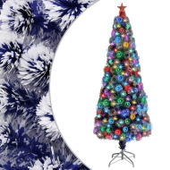 vidaXL Umelý vianočný stromček s LED biela a modrá 210cm optické vlákno - cena, srovnání