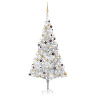 vidaXL Umelý vianočný stromček s LED s guľami 240cm strieborný PET - cena, srovnání