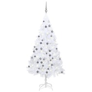 vidaXL Umelý vianočný stromček s LED so súpravou gulí biely 150cm PVC - cena, srovnání