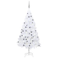vidaXL Umelý vianočný stromček s LED so súpravou gulí biely 180cm PVC - cena, srovnání