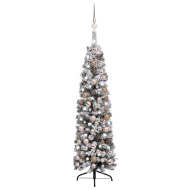 vidaXL Úzky umelý vianočný stromček s LED a sadou gulí zelený 150cm - cena, srovnání