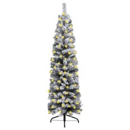 vidaXL Úzky vianočný stromček s LED a chumácm i snehu zelený 150cmPVC - cena, srovnání