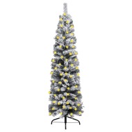 vidaXL Úzky vianočný stromček s LED a chumácm i snehu zelený 210cmPVC - cena, srovnání