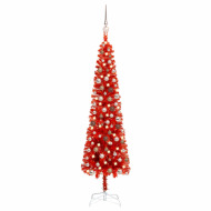 vidaXL Úzky vianočný stromček s LED a sadou gulí červený 150cm - cena, srovnání