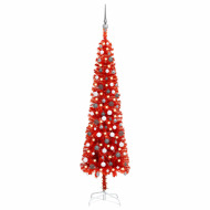 vidaXL Úzky vianočný stromček s LED a sadou gulí červený 210cm - cena, srovnání