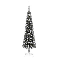 vidaXL Úzky vianočný stromček s LED a sadou gulí čierny 120cm - cena, srovnání
