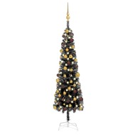 vidaXL Úzky vianočný stromček s LED a sadou gulí čierny 150cm - cena, srovnání