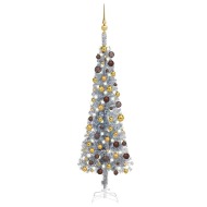 vidaXL Úzky vianočný stromček s LED a sadou gulí strieborný 120cm - cena, srovnání