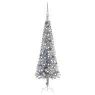 vidaXL Úzky vianočný stromček s LED a sadou gulí strieborný 180cm - cena, srovnání
