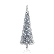 vidaXL Úzky vianočný stromček s LED a sadou gulí strieborný 210cm - cena, srovnání