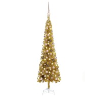 vidaXL Úzky vianočný stromček s LED a sadou gulí zlatý 120cm - cena, srovnání