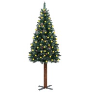 vidaXL Úzky vianočný stromček s LED, drevom a snehom zelený 150cm - cena, srovnání