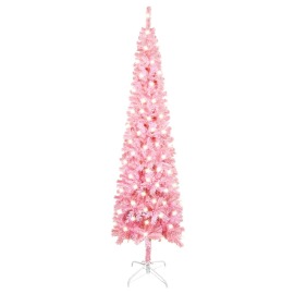vidaXL Úzky vianočný stromček s LED ružový 210cm