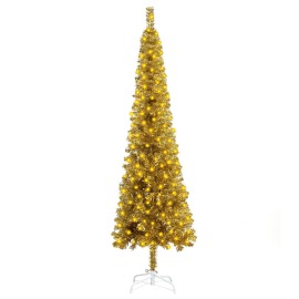 vidaXL Úzky vianočný stromček s LED zlatý 210cm